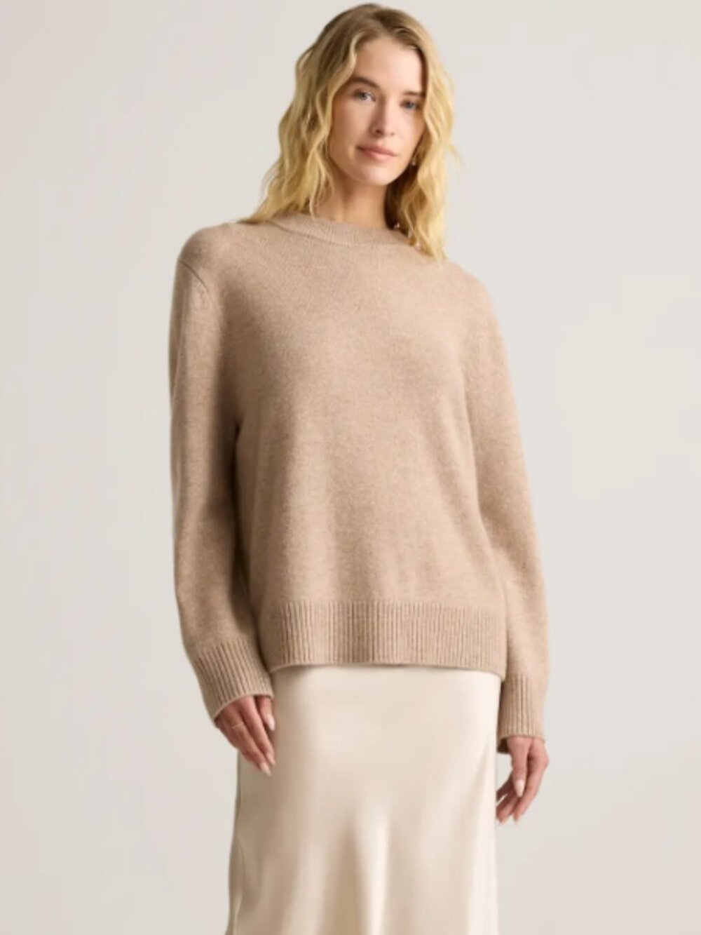 Quince Mongolian Cashmere Oversized Crewneck Sweater Beige Tan Size S